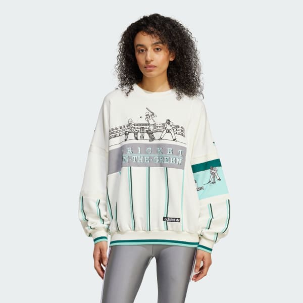White adidas Originals Retro Sports Cricket-Inspired Crew Sweatshirt