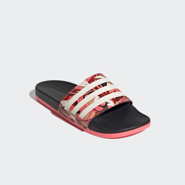 red and black adidas slides