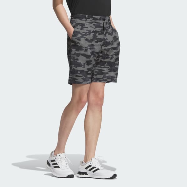 Black Allover Print Golf Shorts