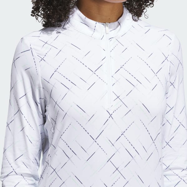 adidas Ultimate365 Printed Quarter-Zip Mock Neck Top - White