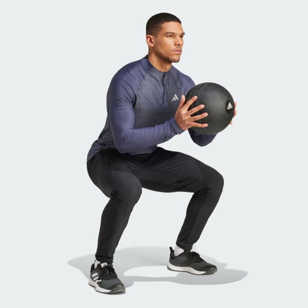 Azul Playera de Entrenamiento Manga Larga Gym+ 3 Franjas con Cierre Corto