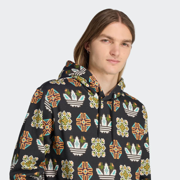adidas Tile Allover Print Loose Hoodie - Black | Free Shipping