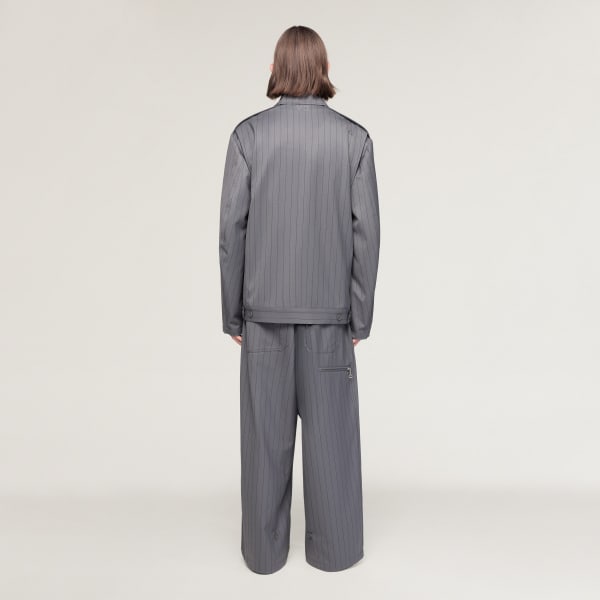 Grey Y-3 PINSTRIPE REFINED WOOL WIDE LEG PANTS