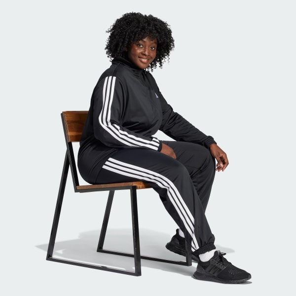 Black Tricot 3-Stripes Track Pants (Plus Size)