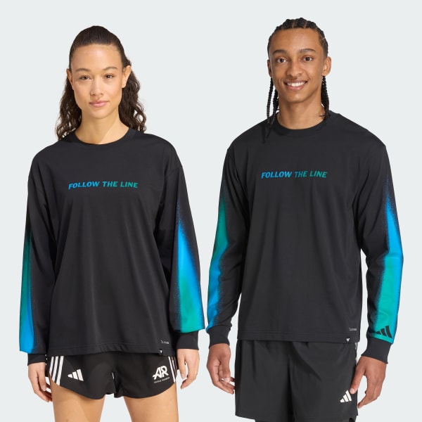 Nero T-shirt grafica a maniche lunghe FOLLOW THE LINE UNITEFIT