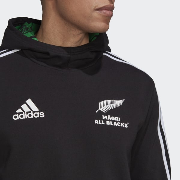 Czerń Maori All Blacks Rugby 3-Stripes Full-Zip Hoodie IE188