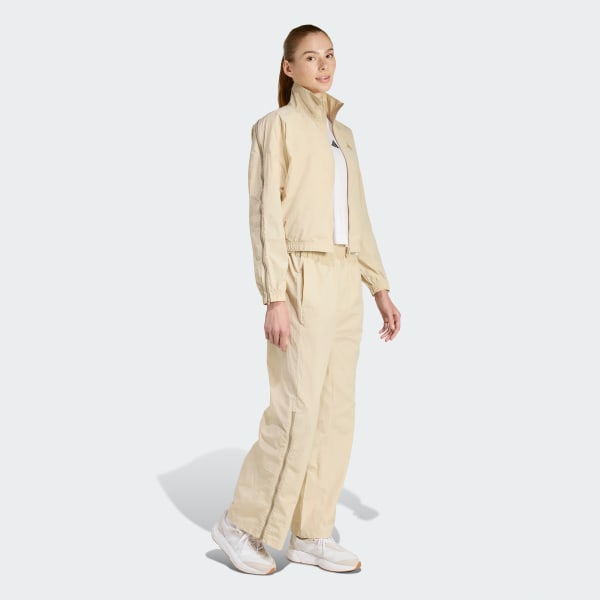 Beige City Tech Woven Zip Track Top