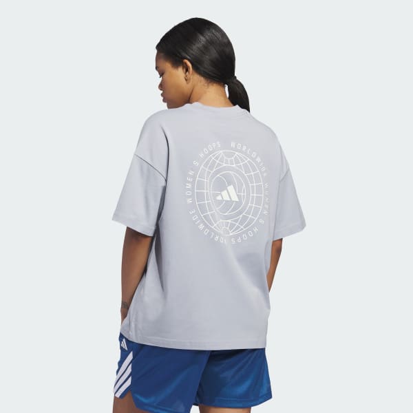 Grey ADIDAS WORLD WIDE HOOPS GRAPHIC TEE