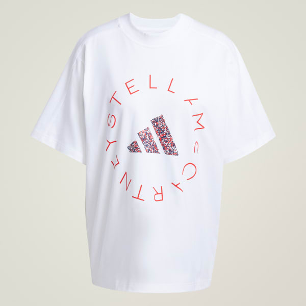 สีขาว เสื้อยืดพิมพ์ลายทรงหลวม adidas by Stella McCartney