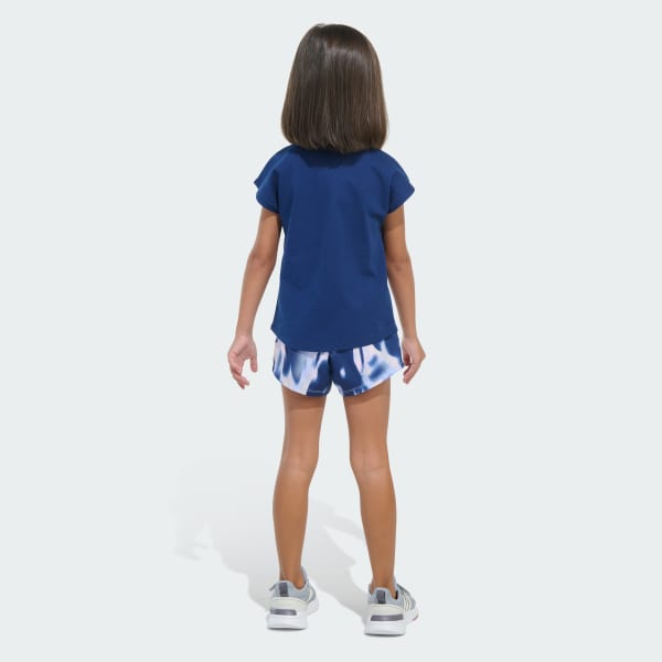 adidas Two-Piece Cap Sleeve Tee and Woven Shorts Set - Blue