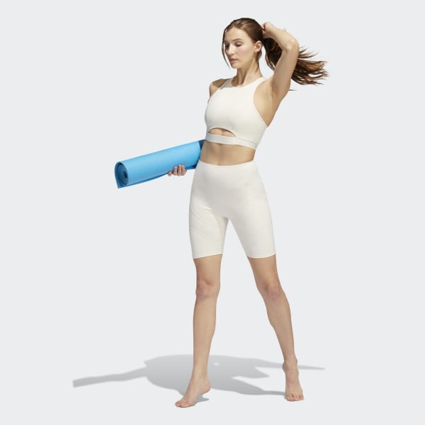 Beige adidas Yoga 4 Elements Studio Pocket Short Tights