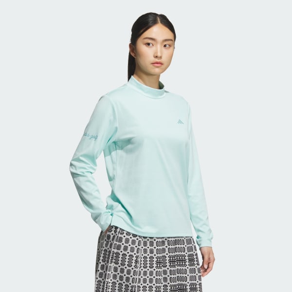 Turquoise Jacquard Mock Neck Polo-shirt Long Sleeve