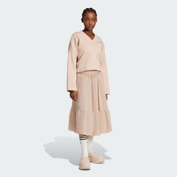 Μπεζ Waistband Tulle Maxi Skirt