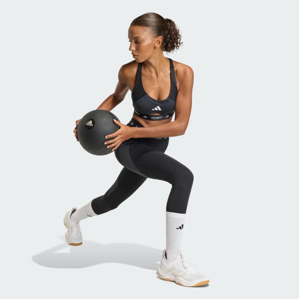 Black TECHFIT Workout Color Block Medium Support Bra