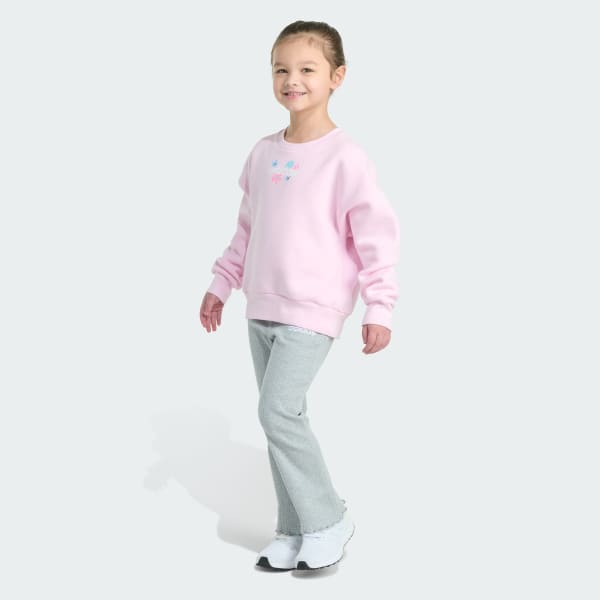 Pink 2-Piece Long Sleeve Crewneck Fleece Pullover & Ribbed Flare Pant Set

