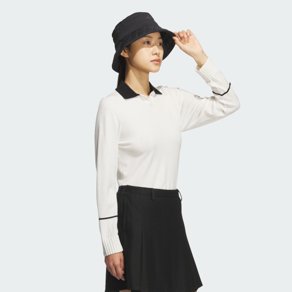 White KNIT POLO SHIRT LONG SLEEVE