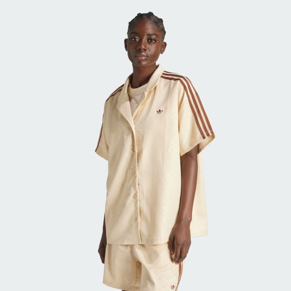 Camisa de Bolos Fashion Monogram Saten