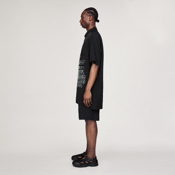 Black Y-3 PLACED GRAPHIC SHORT SLEEVE LONG SHIRT