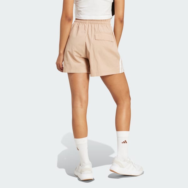 สีน้ำตาล กางเกงขาสั้นผ้าทอ Essentials 3-Stripes Lifestyle