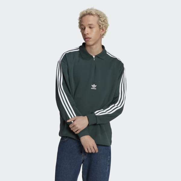 Groen Adicolor 3-Stripes Poloshirt met Lange Mouwen KO025