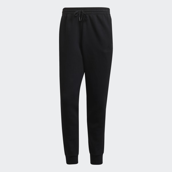 Black Essentials French Terry Tapered-Cuff 3-Stripes Pants