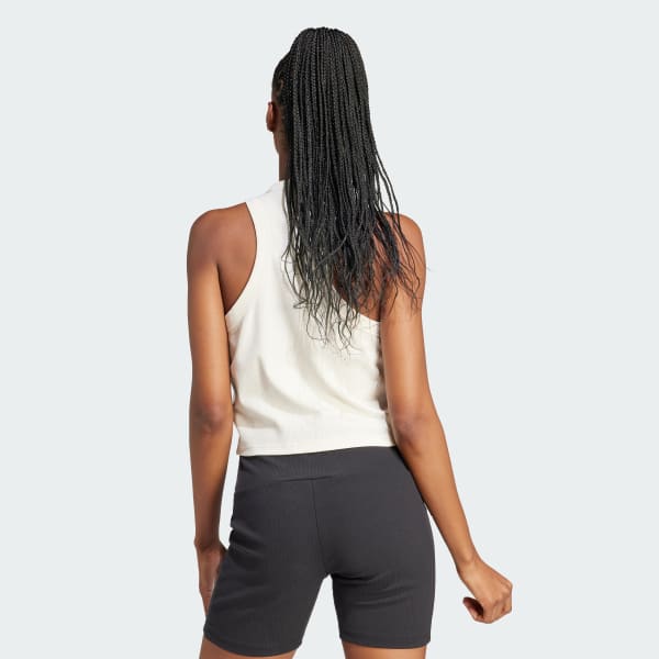 สีขาว เสื้อกล้ามทรงครอปแต่งผ้าริบ Lounge