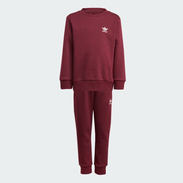 Burgundy Conjunto sudadera cuello redondo y pantalón Adicolor