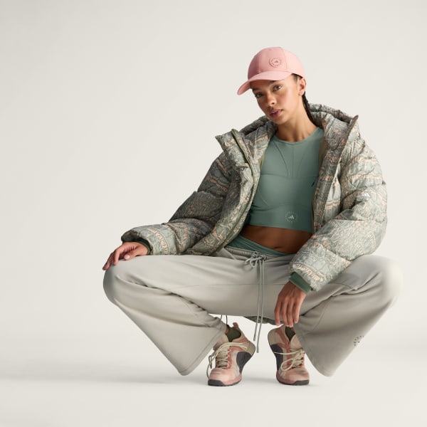 Beige adidas By Stella McCartney Mid Length Padded Printed vinterjakke