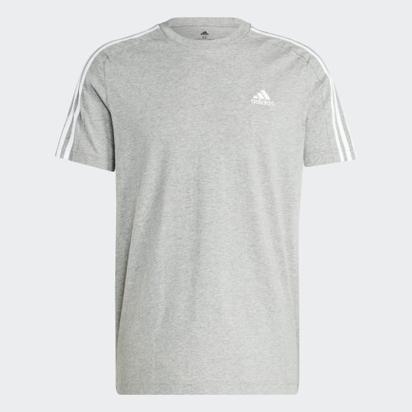Adidas 3 stripes t shirt grey shop