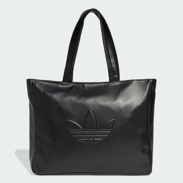 Black Polyurethane Shopper Bag Outline Trefoil
