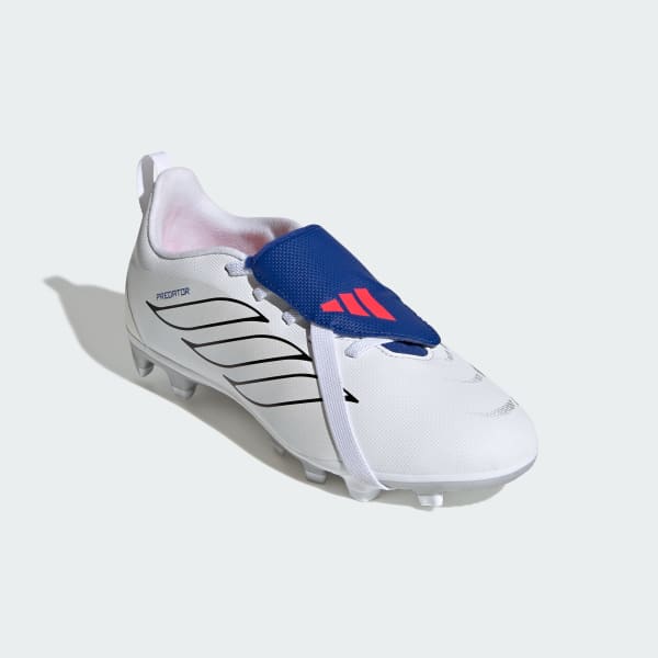 White Predator Club Fold-Over Tongue Elastic Laces Firm Ground/Multi Ground Football Boots Kids