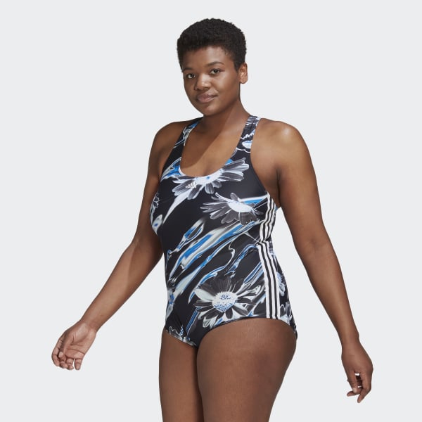 Noir Maillot de bain graphique Positivisea 3-Stripes (Grandes tailles) TL443