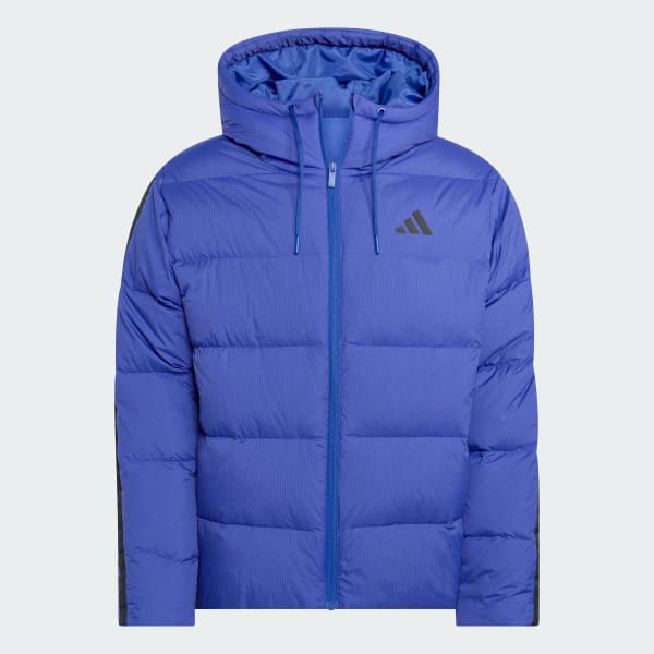 Blau Essentials Climawarm 3-Streifen Puffer Daunenjacke mit Kapuze