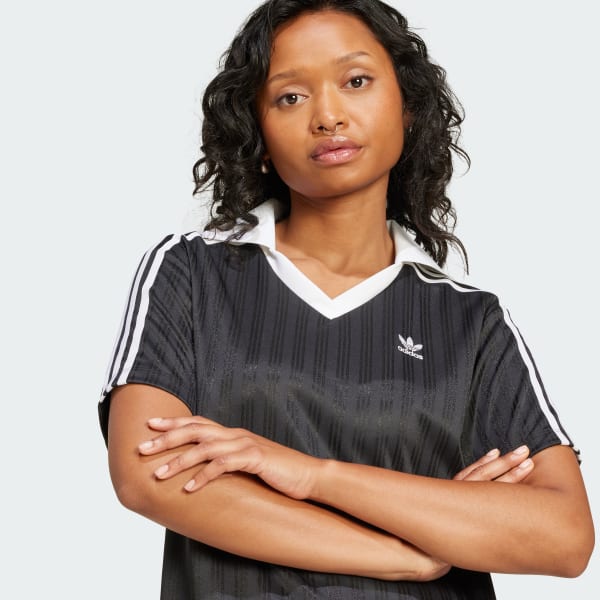 ★adidas★ Football Jacquard V-Neck Dress Clear Sky adidas - Adicolor Football Jacquard V-Neck Dress (Clear Sky