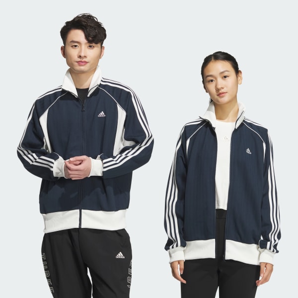 ブルー Byd3s ルーズフィット ジャカードニット トラックトップ（ジェンダーニュートラル）