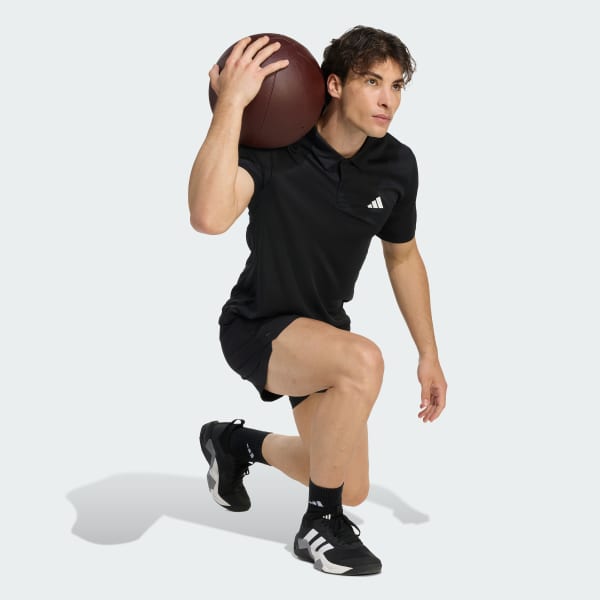 สีดำ เสื้อโปโล WORKOUT ESSENTIALS BASE