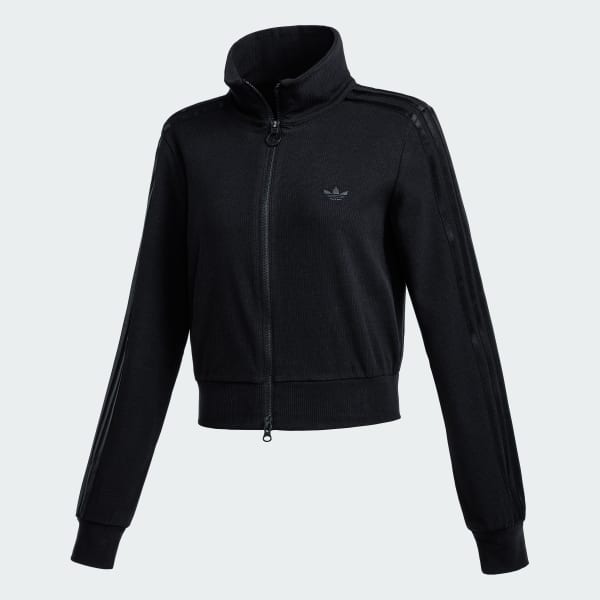 Hitam Track Top Kerah Rib Full-Zip