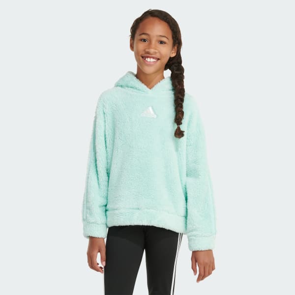 adidas Long Sleeve Cozy Furry Pullover Hoodie - Turquoise | Kids' Training  | adidas US