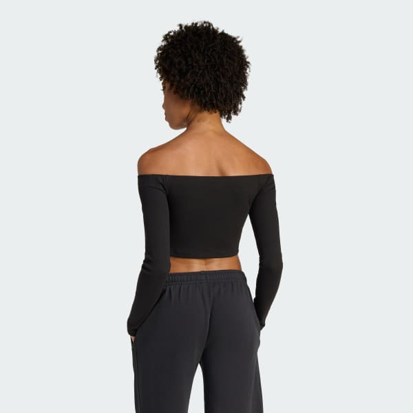 cierna TRIČKO ESSENTIALS RIB OFF SHOULDER LONGSLEEVE T-SHIRT