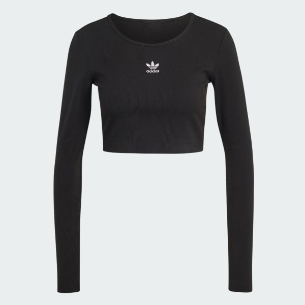 Black Essentials Ribbed Crop Long Sleeve Tee