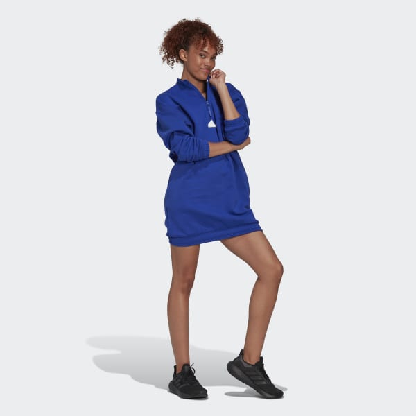 Azul Sudadera Vestido Cierre Corto