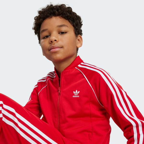 Red adidas tracksuit kids cheap