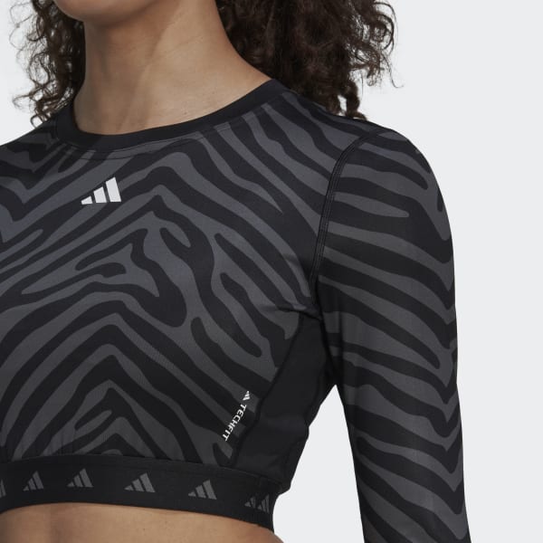 Wielokolorowy Hyperglam Techfit Crop Long Sleeve Zebra Tee DKE07