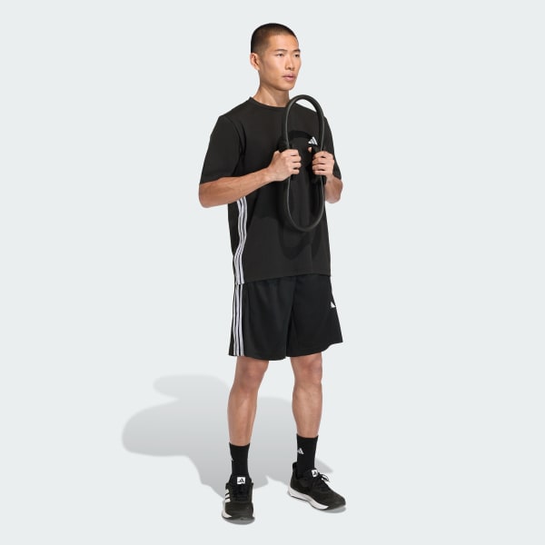 Negro SHORTS WORKOUT ESSENTIALS BASE 3 RAYAS DE TEJIDO PIQUÉ, LARGO DE 23 CM