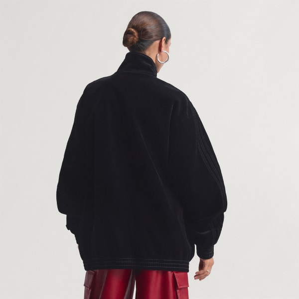 Black Brushed Twill Oversized Firebird Track Top