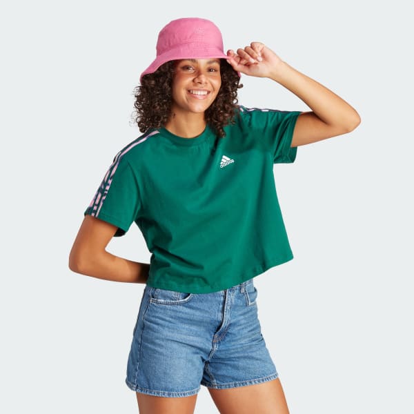 | Green adidas Print Women\'s Cotton Lifestyle US - Tee 3-Stripes | adidas Crop Vibrant