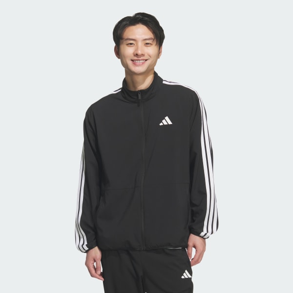 Black 3-스트라이프 레귤러 핏 라이트 우븐 트랙 탑