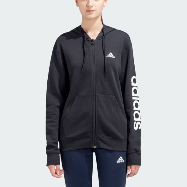 adidas LINEAR FULL-ZIP FRENCH TERRY HOODIE - Black | adidas India