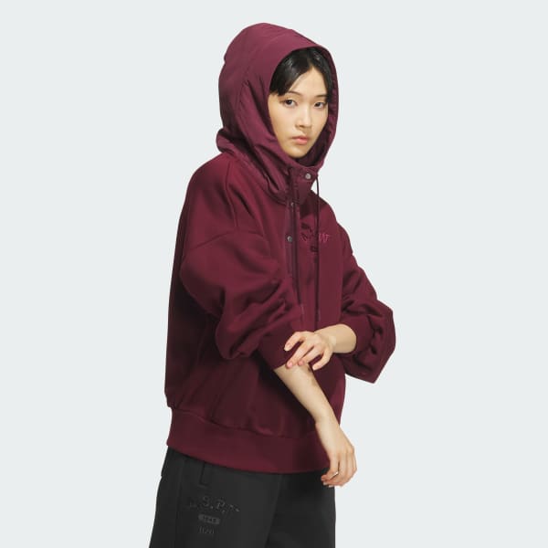 バーガンディ カレッジ ルーズフィット フリースパーカー