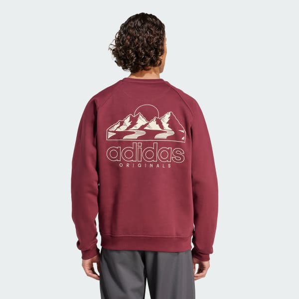 Burgundy Winter Resort Mountain Graphic Fleece Crewneck Sweatshirt
